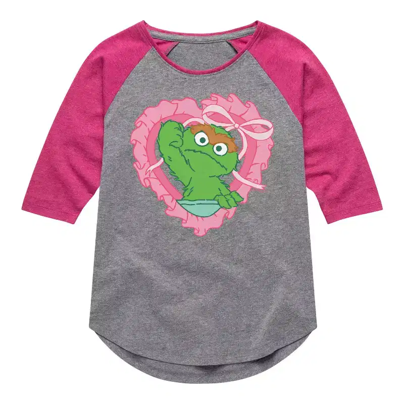 Girls' - Sesame Street - Oscar Coquette Shirt Tail Raglan Graphic T-shirt
