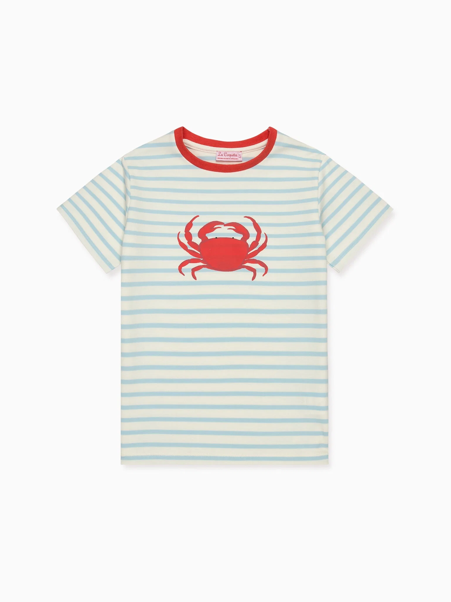 Classic Cotton T-Shirt with Nautical Stripe & Crab Motif Unisex