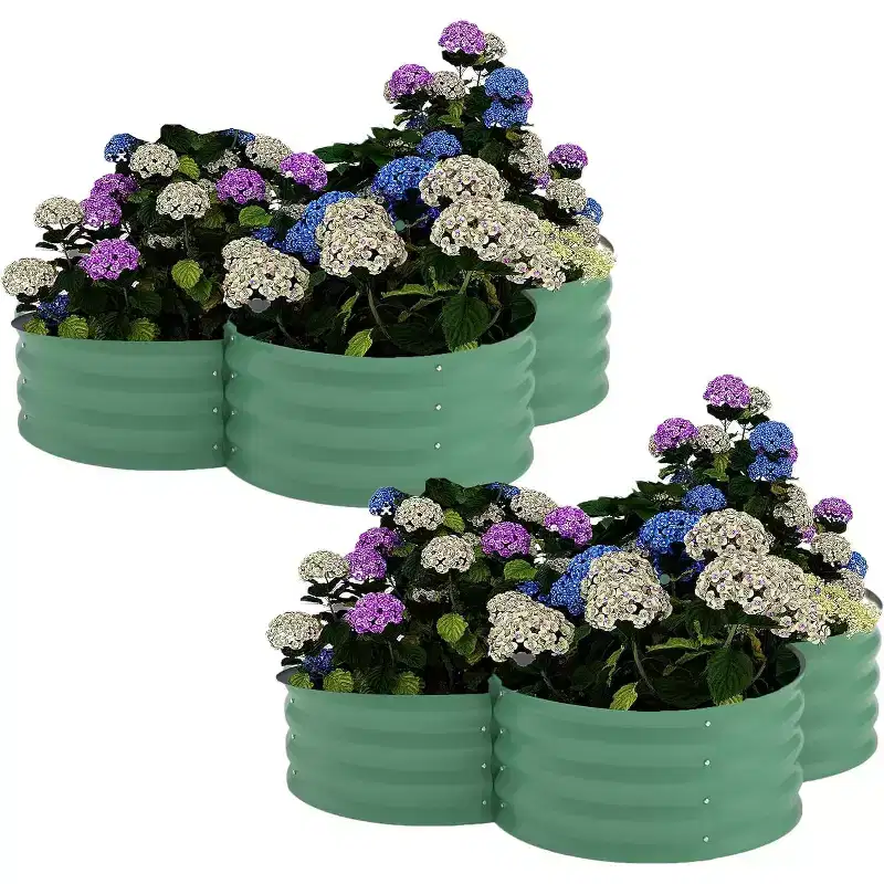 2 Pack 4x4x1ft Galvanized Raised Garden Bed,Coated Metal Planter Box with Floral Edge,Rust-Resistant Easy Assembly for Outdoor Vegetables Flowers