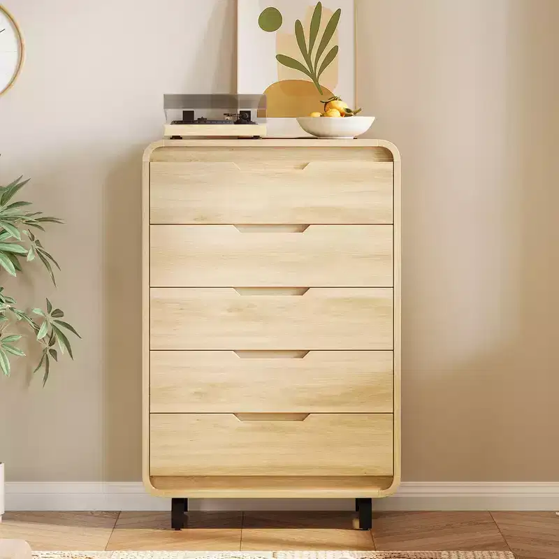 5 Drawers Dresser for Bedroom,48 High Modern Chest of Drawers with Large Wood Storage Dresser, Wood Closet Clothes Storage Organizer for Living Room