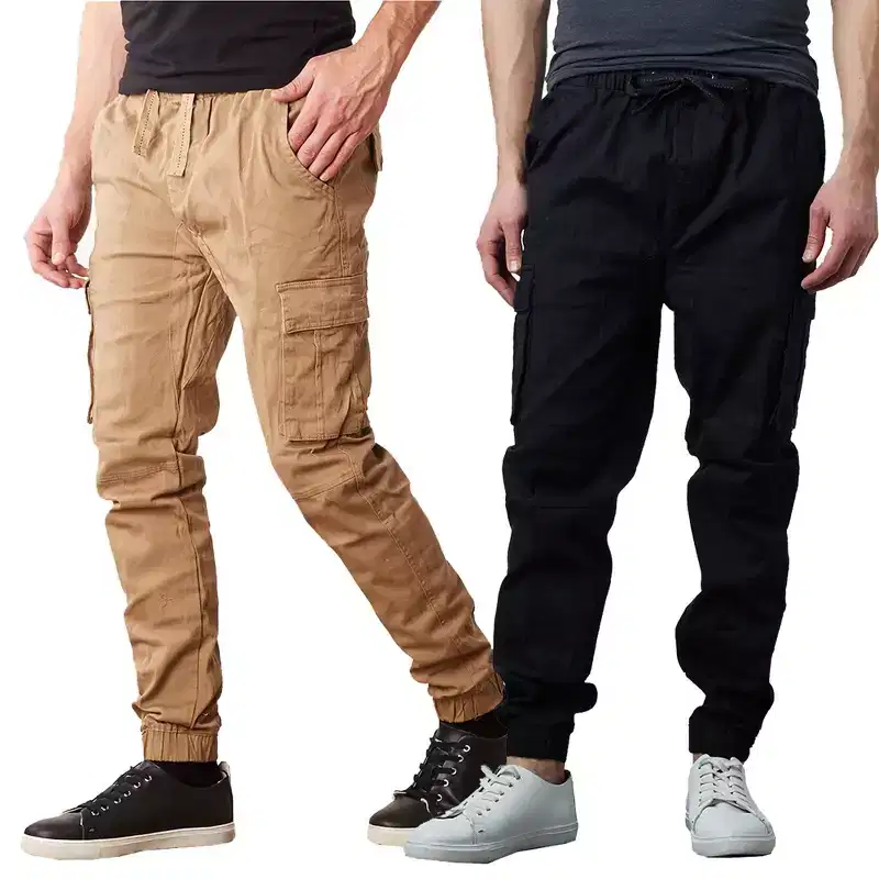 Jump Start Men's Slim Fit Cotton Flex Stretch Cargo Jogger Pants- 2 Pack