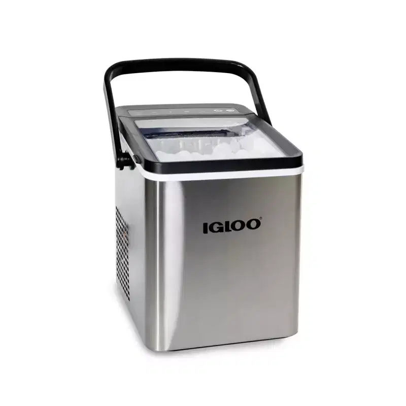Igloo Self-Cleaning Portable Electric Countertop Ice Maker Machine with Handle, 26 Pounds in 24 Hours, with Ice Scoop and Basket, Stainless Steel