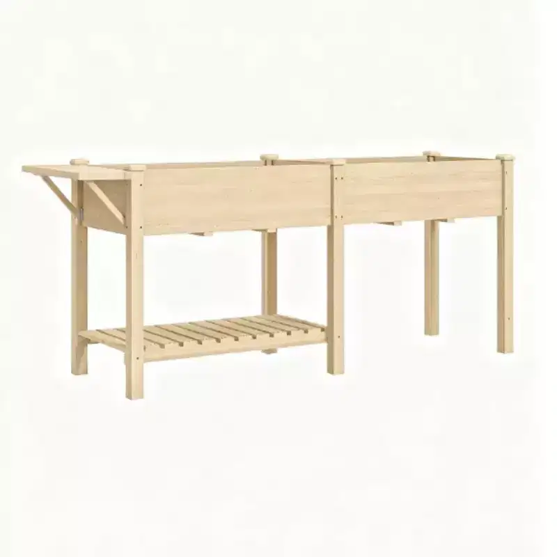 NAYSAYE Elevated Garden Bed Wooden Raised Planter Box with Side Table Shelf and Drainage for Vegetables Flowers in Patio, Brown, 81.5*23.2*30.7