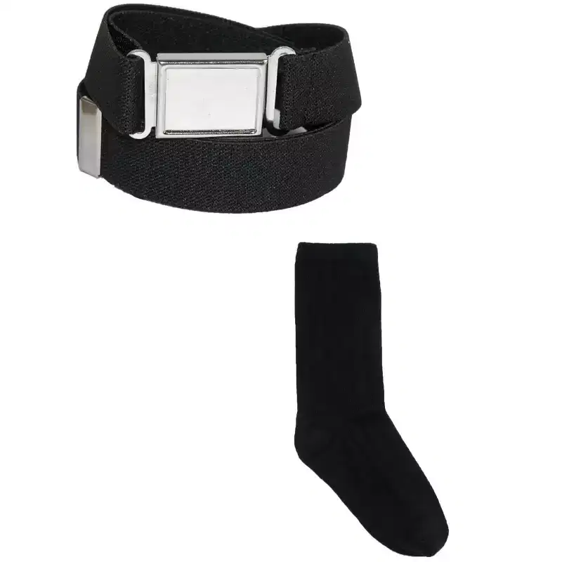 CTM Kids' Magnetic Buckle Elastic Belt and Cotton Socks Uniform Set