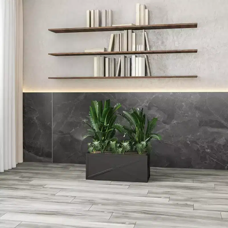 LeisureMod 13 Rectangular Fiberstone Planter Pot with Drainage Holes, Weather-Resistant for Indoor/Outdoor Use