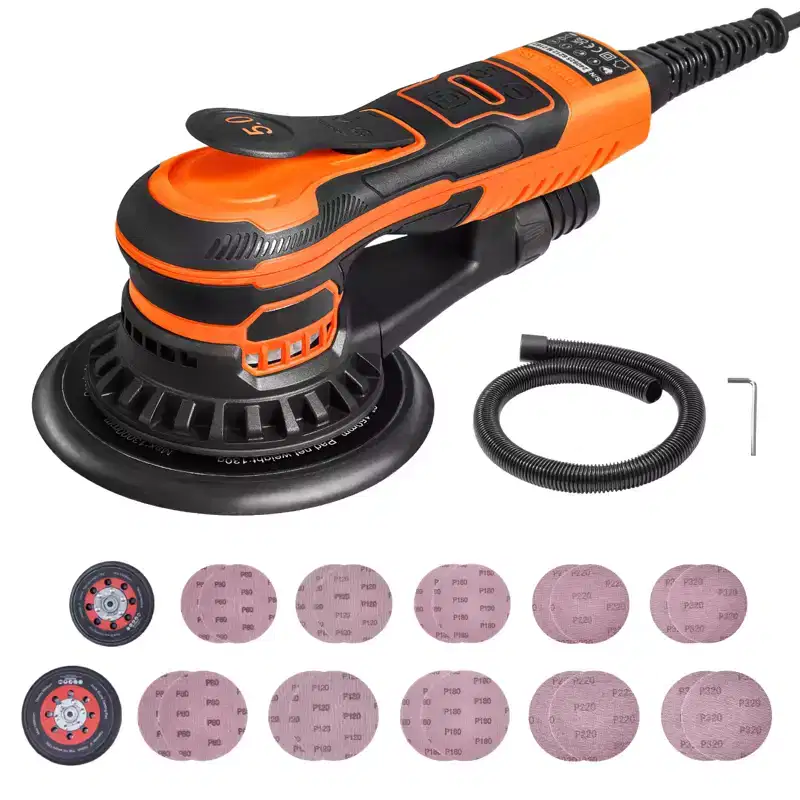 VEVOR Random Orbital Sander 5 & 6-Inch, 350W Brushless Orbital Sander, 10,000 PRM 6 Variable Speed Electric Palm Sander,Multicolor