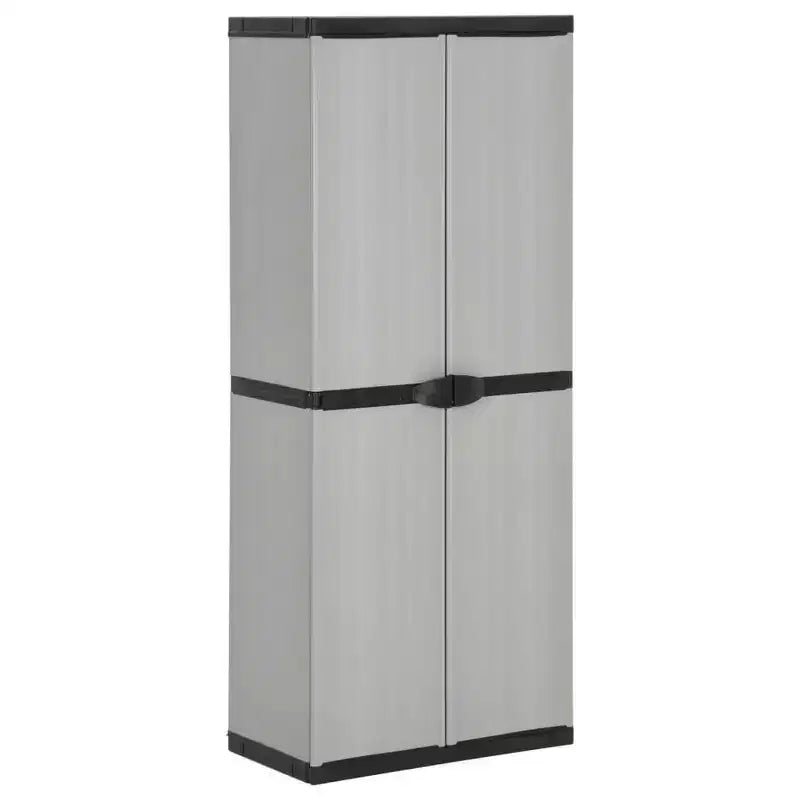 Outdoor Garden Storage Cabinet - Compact Gray & Black PVC Design with 3 Shelves and Lockable Doors - 26.8x15.7x66.1