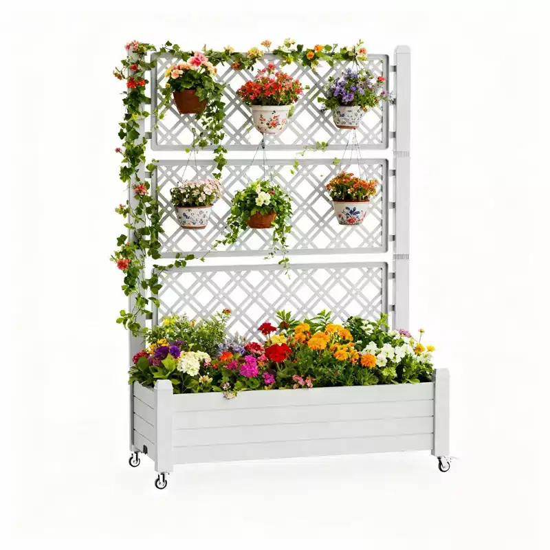 MooxvMoo Raised Garden Bed with Built-in Trellis, Durable Planter Box for Vegetables & Flowers, Ideal for Patio, Balcony, Backyard,gray