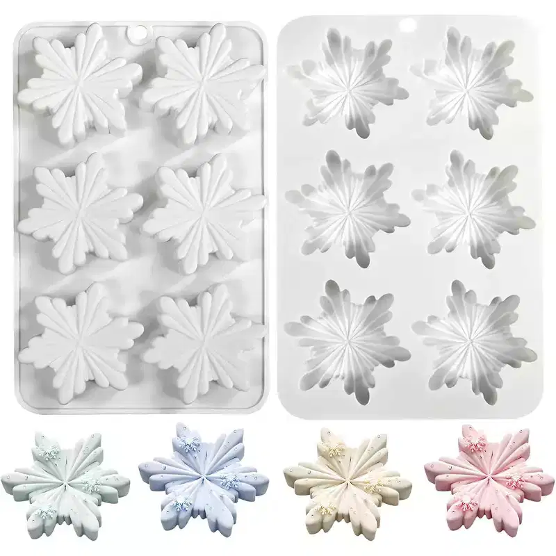 JDICTION Snowflake Silicone Molds, 2PCS Winter Snowflake Soap and Chocolate Molds with 12 Cavities for Candy, Muffins, Candle, Cake Decoration