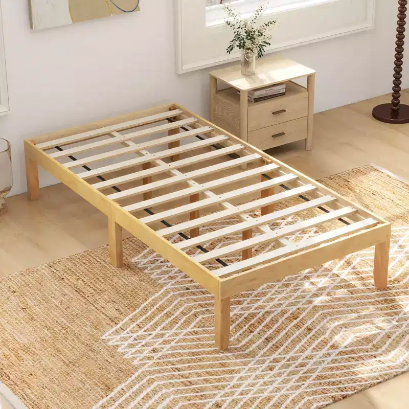 Twin/Full/Queen Wooden Platform Bed Frame 14" with Rubber Wood Legs & Under-Bed Storage