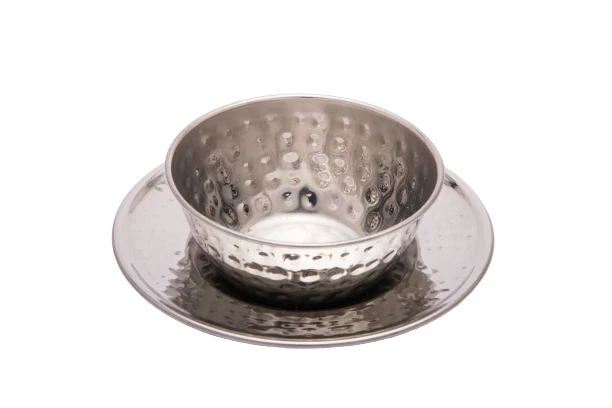 Stainless Steel Hammered Soup Bowl Set with Plate, 300 ML