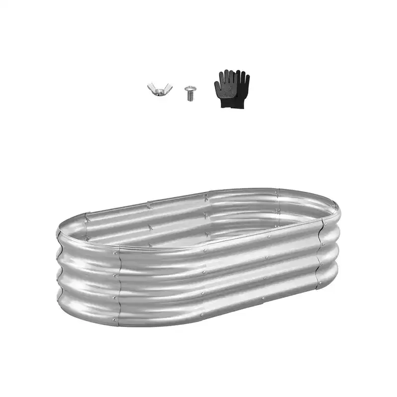 VEVOR Metal Raised Garden Bed, 4 x 2 x 1 ft Oval Outdoor Galvanized Planter Garden Box, Open Bottom Design, for Growing Vegetables, Silver
