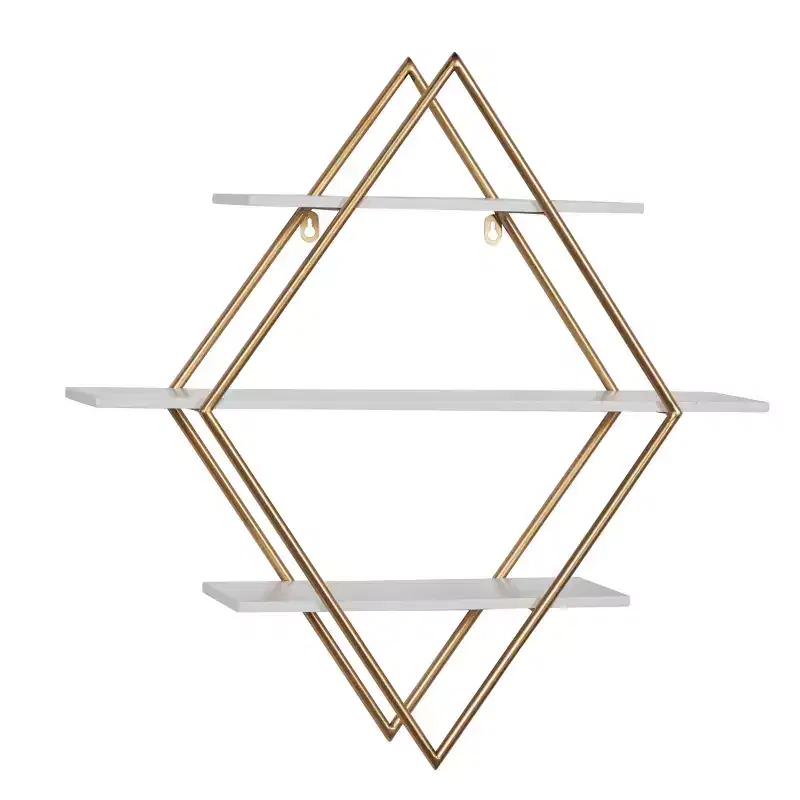20"x20" Wooden 3 Shelves Wall with Diamond Shape Gold - Olivia & May: Glam Style, MDF, No Assembly Required