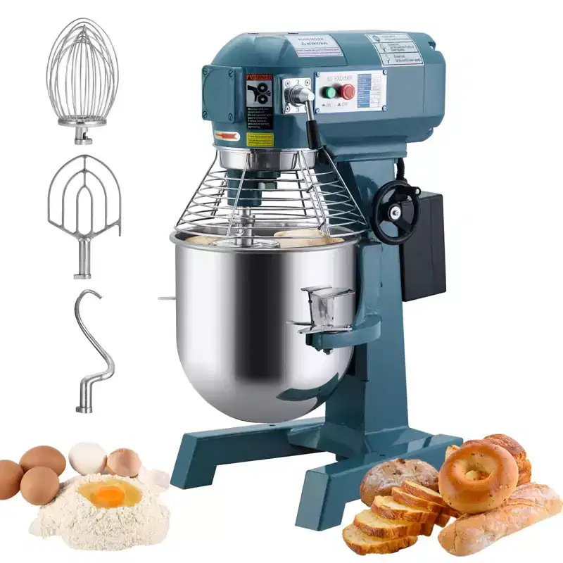 Commercial Stand Mixer  Silver Heavy Duty Electric Dough Mixer with 3 Speeds for Bakery & Pizzeria
