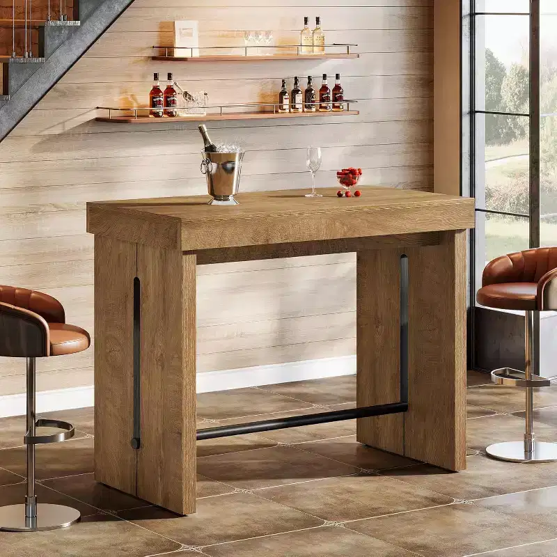 41.3-Inch Counter Height Bar Table with Metal Footrest &ndash; Rustic Brown Pub Table for Kitchen & Dining