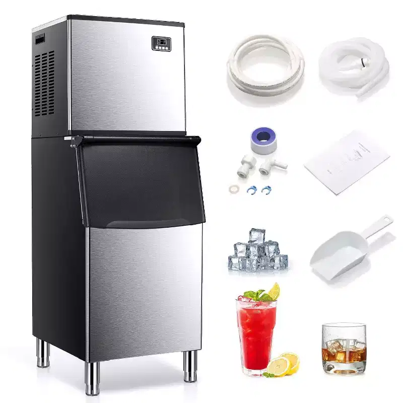 Ice Maker Machine Commercialuring a 352 lbs/24H production capacity, includes a 198 lbs ice bin and comes with a scoop