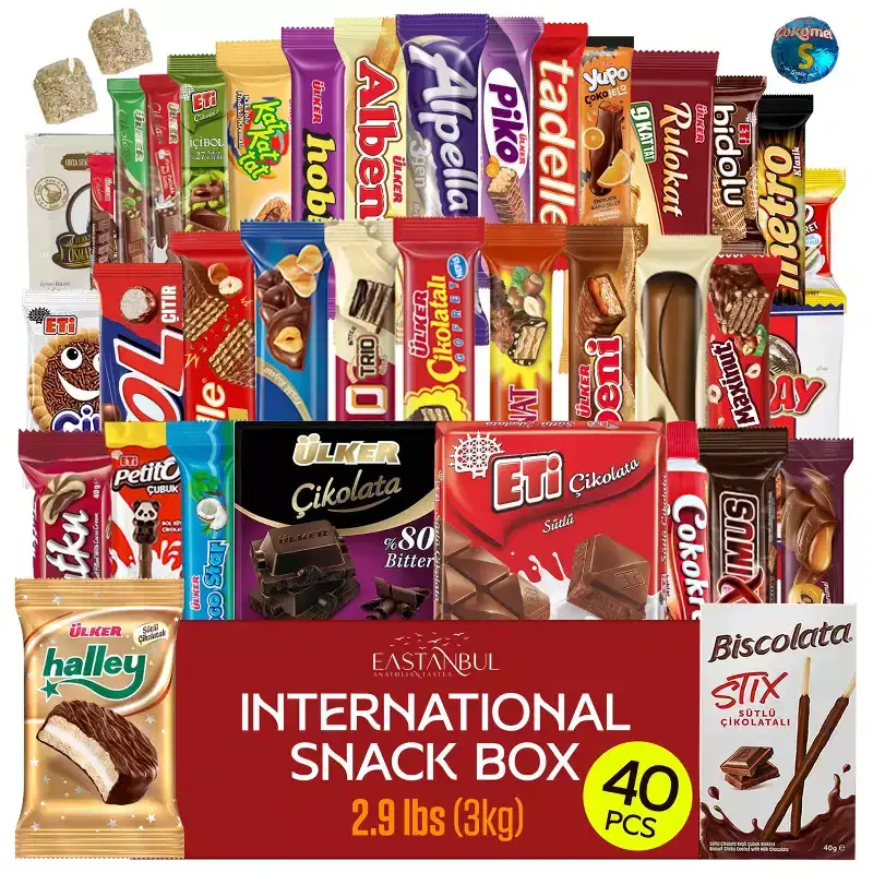 Eastanbul International Snack Box,40 Chocolate Assortment Bars, Turkish Snacks