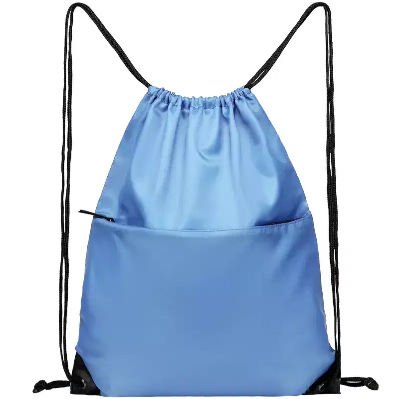 Narwey Drawstring Backpack Sports Water Resistant String Bag Sport Gym Sackpack Large with Zipper, Baby Blue