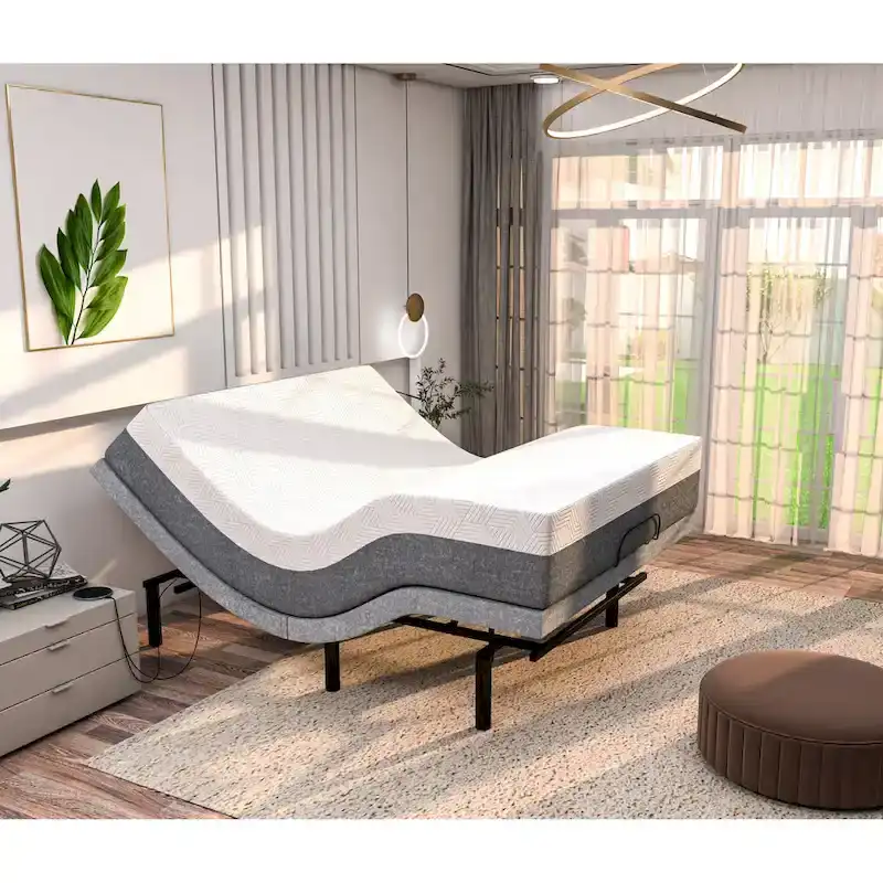 Adjustable Bed Frame with 12" Cooling Gel Memory Foam Mattress, Dual Massage, USB Ports, App & Remote