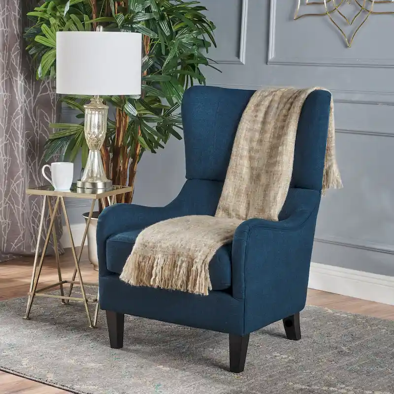 Navy Blue 27" High Back Wing Accent Chair | Upholstered Living Room Chair