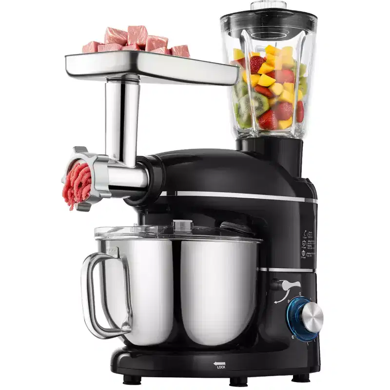 VEVOR 3-in-1 Multifunctional Stand Mixer, 6QT Stainless Steel Bowl, 660W 6+P Speeds Tilt-head Food Mixer, Black