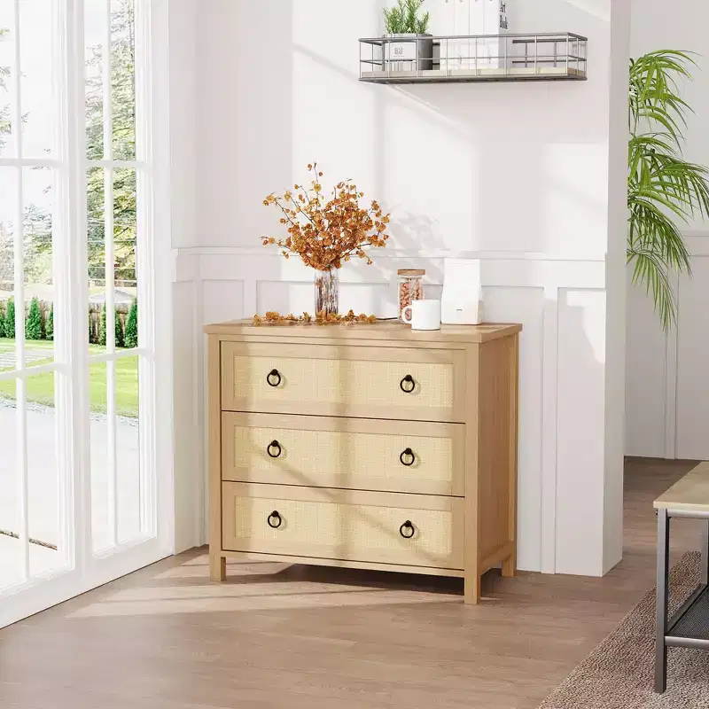 47" Rattan Dresser, 6/7-Drawer Wood Chest, Large Storage Cabinet & TV Stand