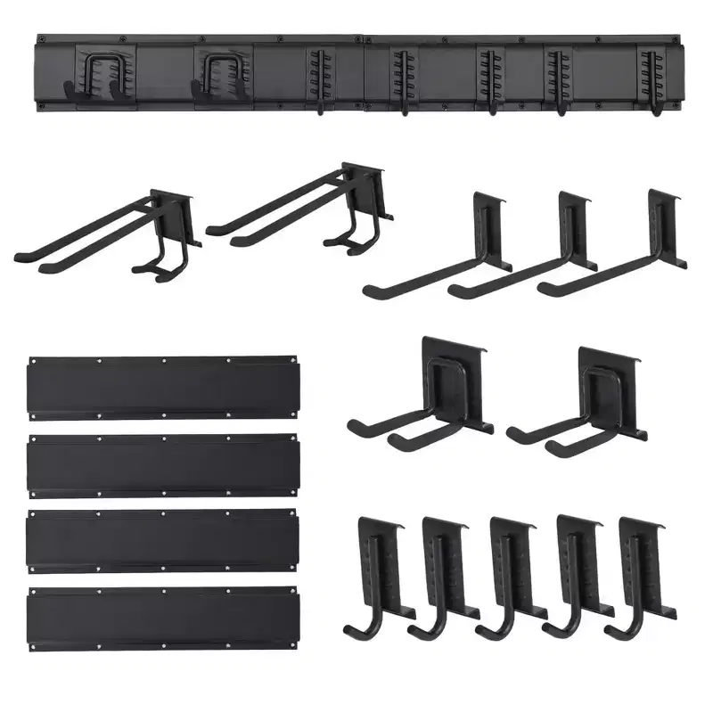Garage Tool Organizer Wall Mount 64, 12 Hooks, Metal Storage Rack, Basement, Black