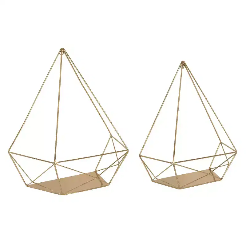 Kate & Laurel All Things Decor 2pc Prouvé Diamond Shaped Shelf Set Gold - Metal Floating Decor Storage