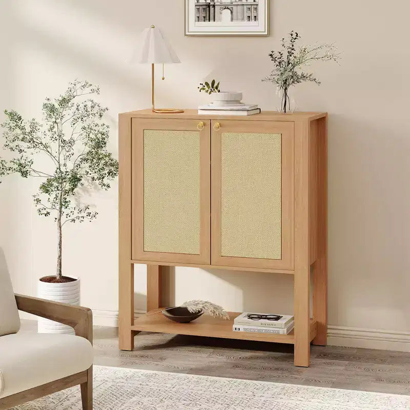 5-Tier Rattan Shoe Cabinet with Adjustable Shelves & Doors, Slim Entryway Organizer