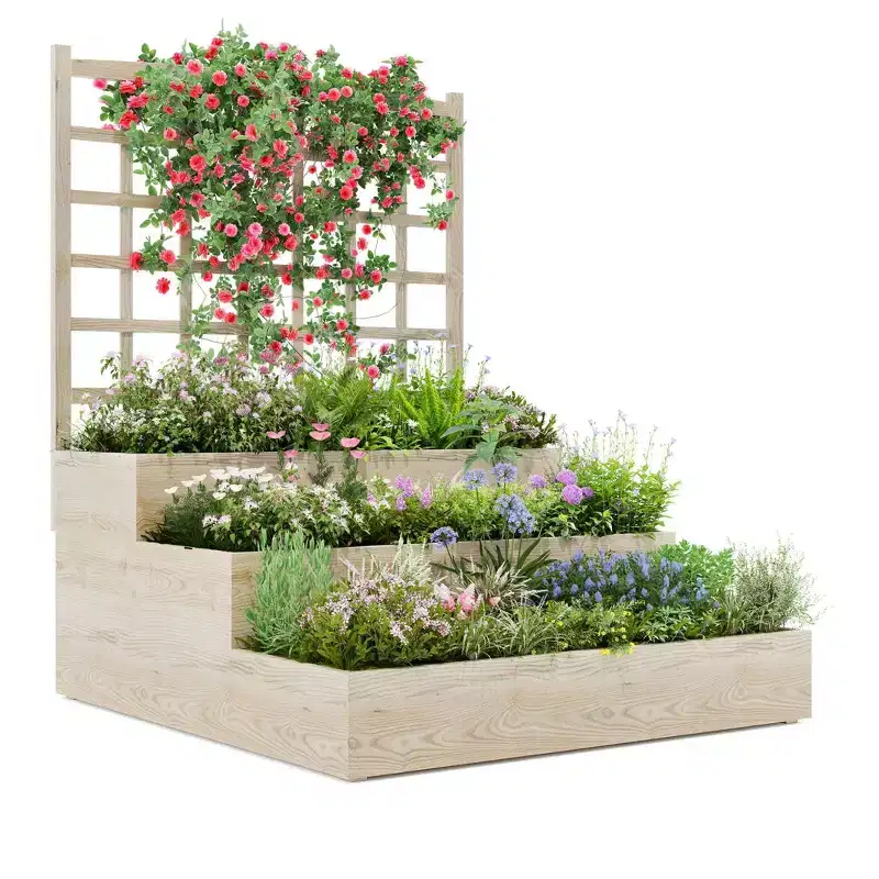 3-Tier Vertical Raised Garden Bed with Wooden Planter Box and Trellis  Space-Saving Elevated Planter for Climbing Plants, Vegetables, Herbs, Flowers
