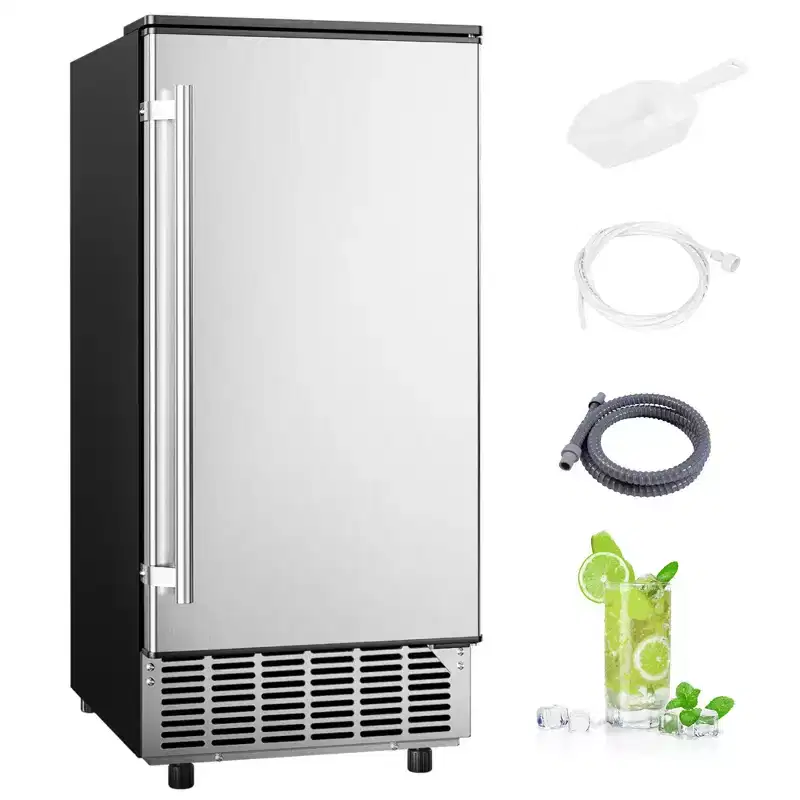 Simzlife 80 Lbs./Day Ice Maker, Household & Commercial Dual-Use, Undercounter Built-in, for Home/Kitchen/Outdoor/Bar, Stainless Steel, Silver