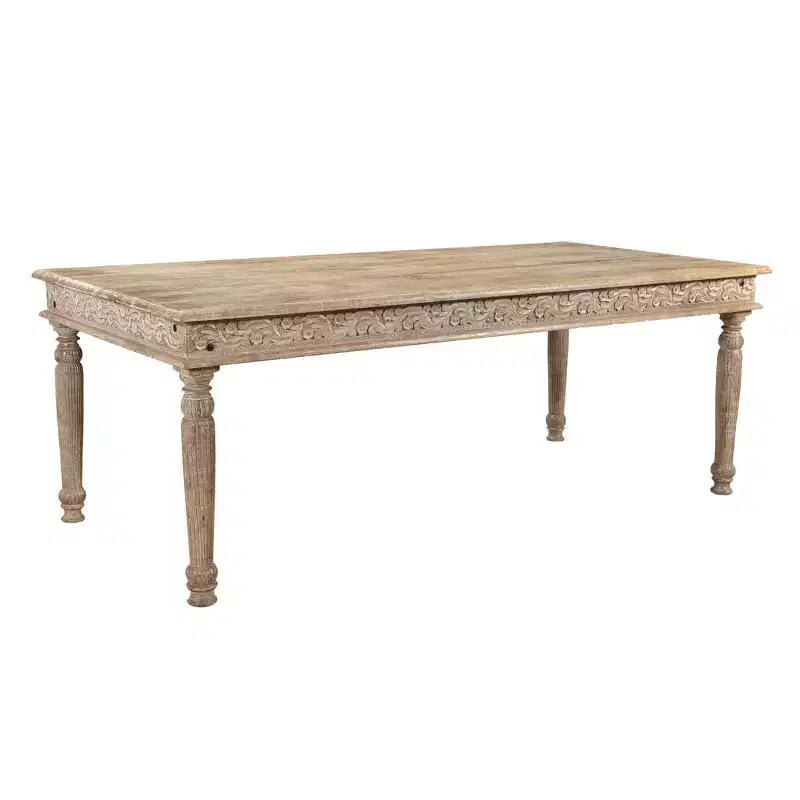 83" Driftwood Carved Solid Reclaimed Wood Dining Table, Seats 8, Pedestal Base