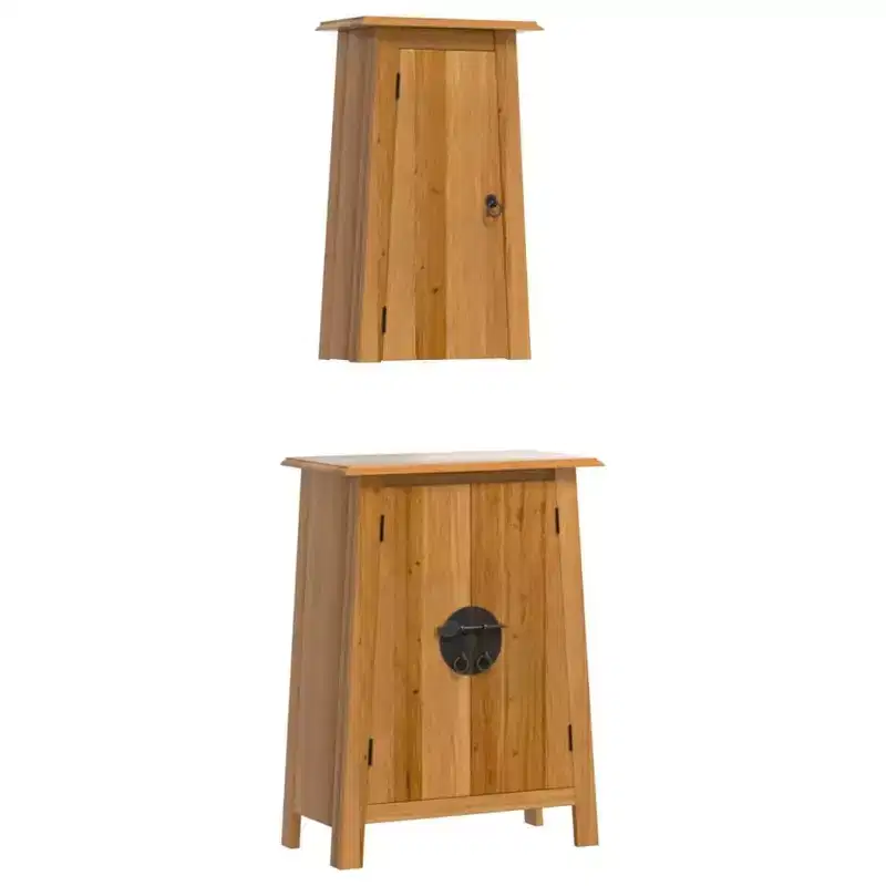 vidaXL Bathroom Furniture Set Natural Pine Solid Pine Wood Standard
