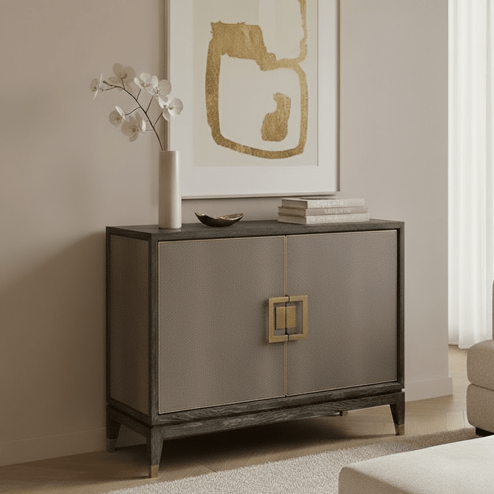 Black Wood & Shagreen 2 Door Sideboard with Brass Handles