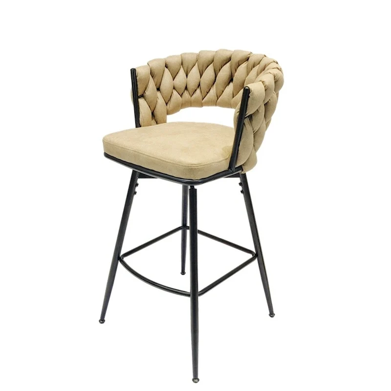 Light Brown/Grey/Brown/Tan Swivel Upholstered Bar Stools with Back & Footrest, Set of 2