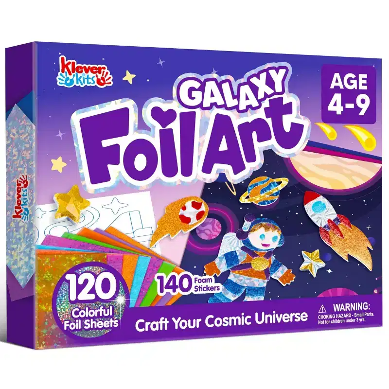 Klever Kits Outer Space Foil Art Kit, Mess Free Coloring Foil Foam Stickers, Arts & Crafts, Travel Toys Christmas Birthday Gift for Boys Girls Age 4+