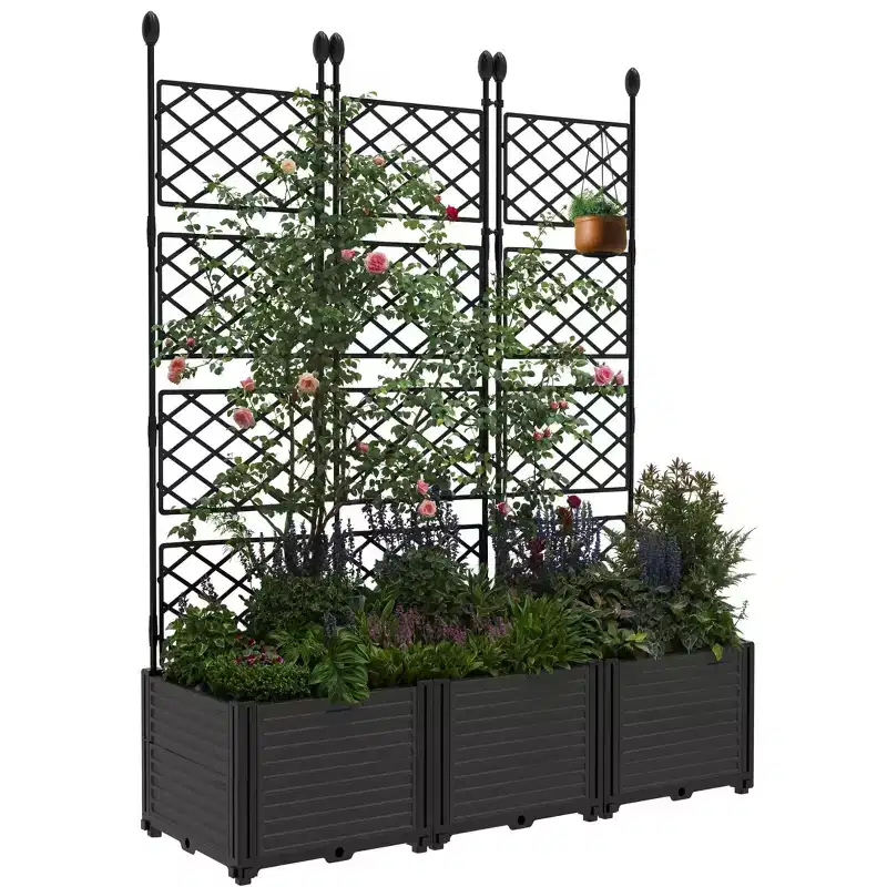 COZONY Raised Garden Bed Set w/ Trellis & Privacy Screen for Climbing Plants