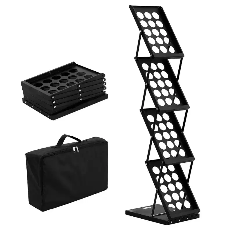VEVOR Foldable Magazine Display Rack, 4-Tier Brochure Literature Display Stand, Portable Catalog Brochure Holder Stand with Carrying Bag, 4 Pockets