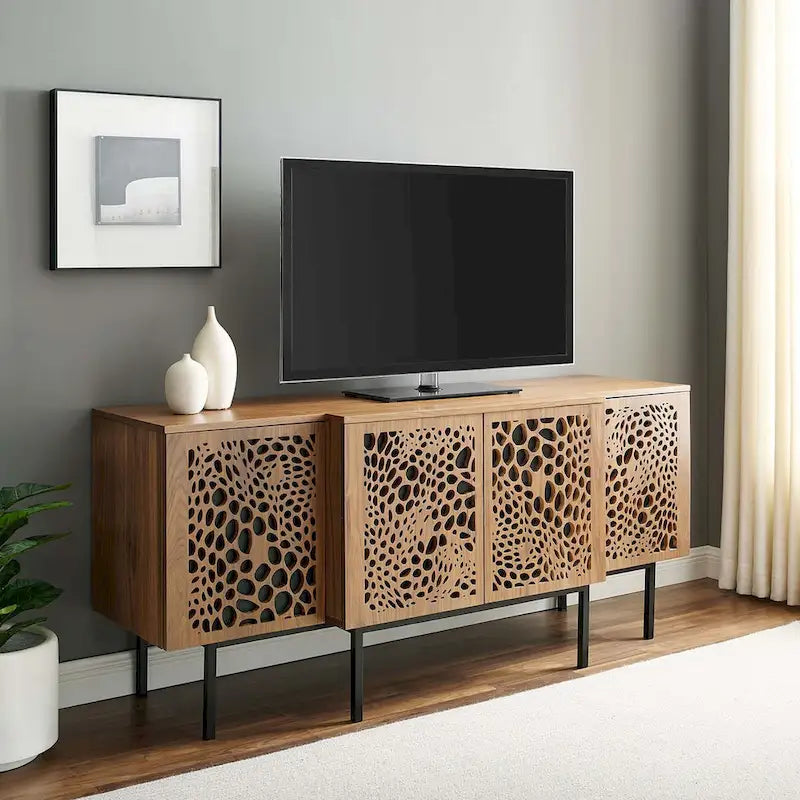 Walnut Veneer Sideboard Credenza with Sliding Doors for 1&ndash;4 Person Dining Room