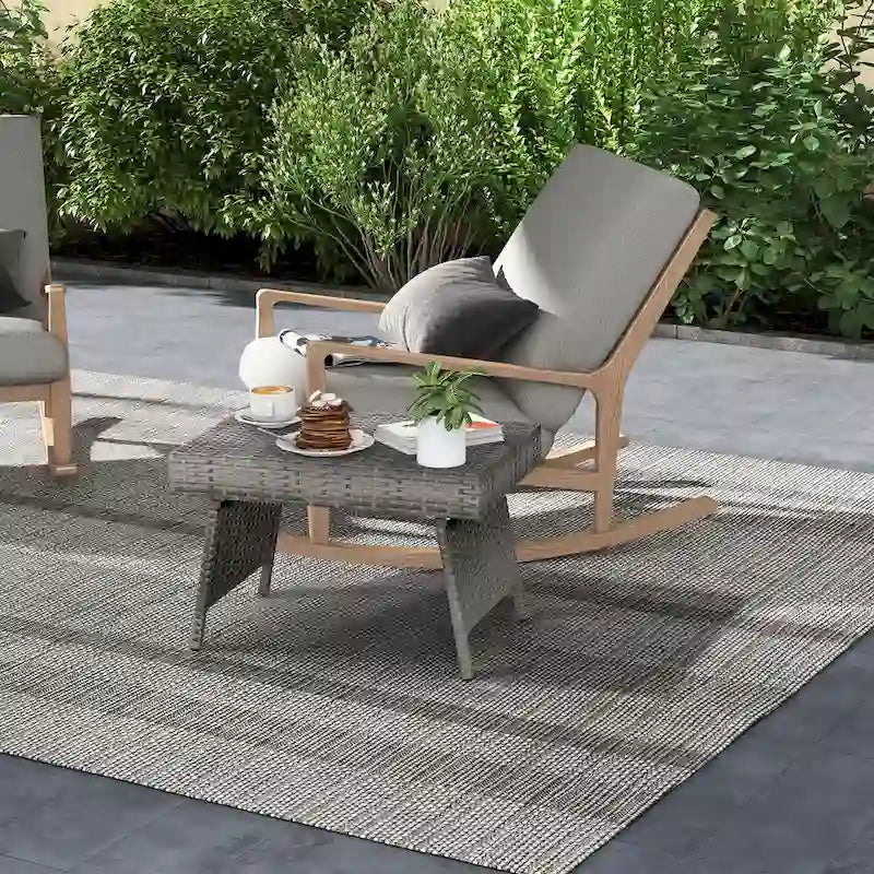 Patio Folding Rattan Wicker Side Table - 24" x 16" x 16"